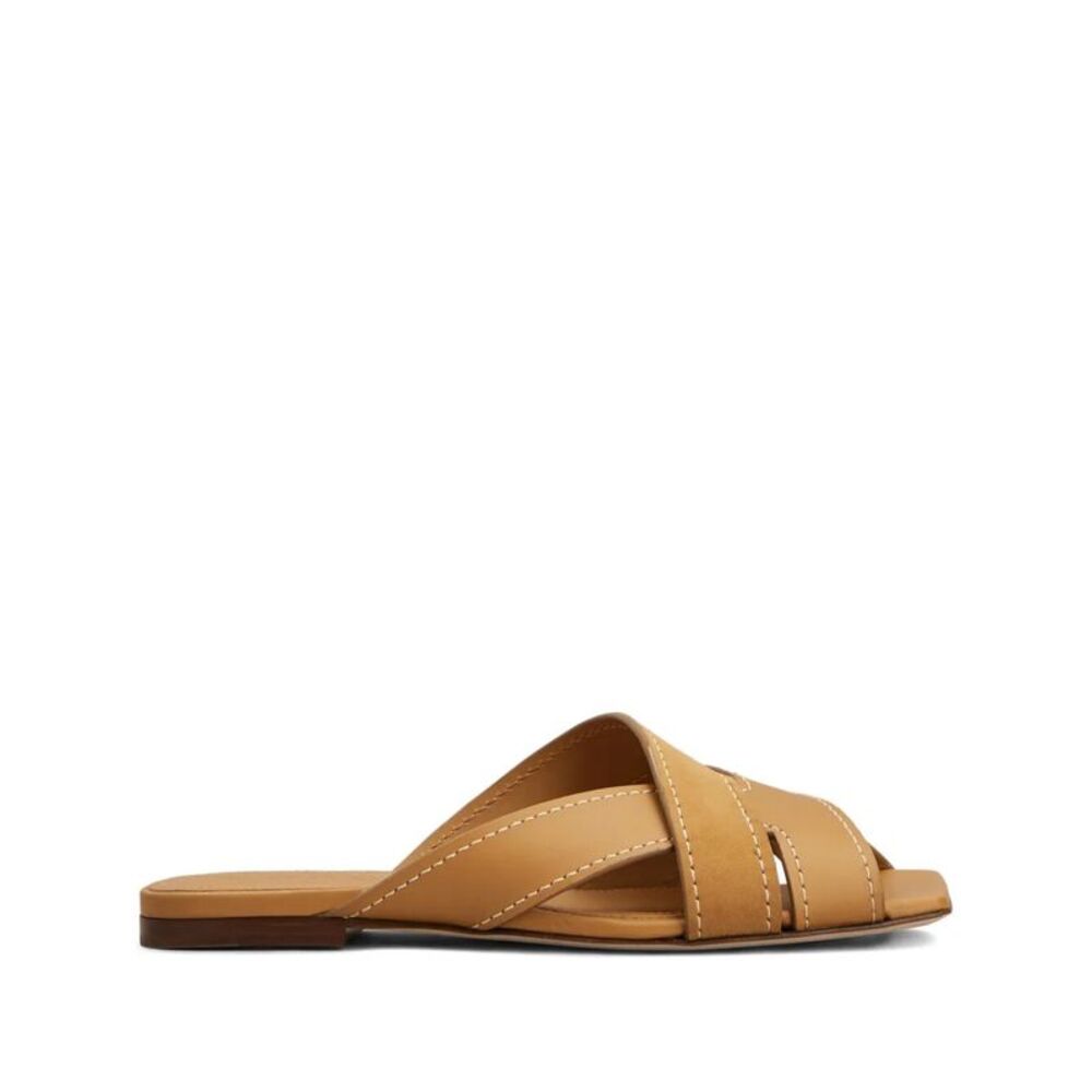 Flat Leather Sandals With Crossed Straps Women